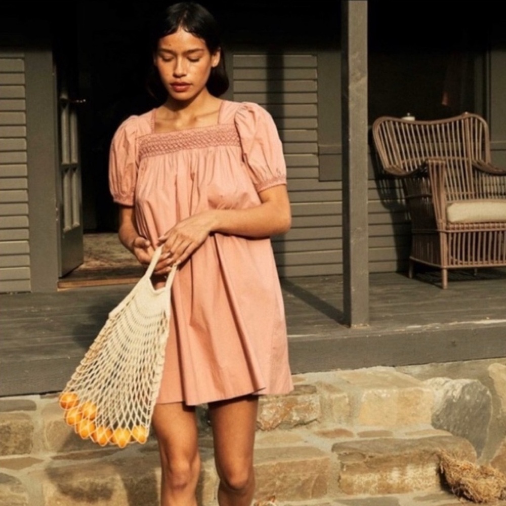 Doen Blush Pink Puff-Sleeve Mini Dress
